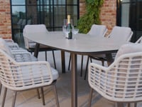 Sutera 8 Seat Curved Rectangular Dining Set in Putty