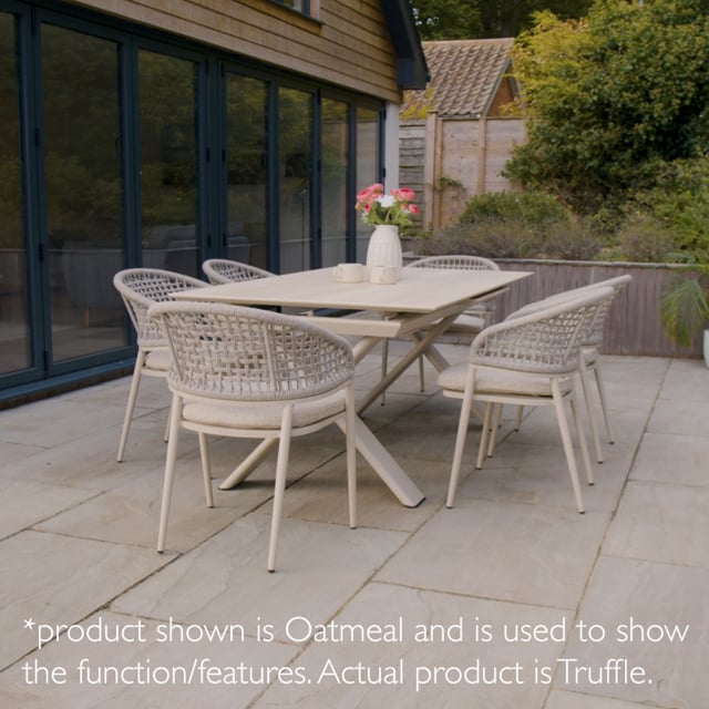 Kalama 6 Seat Rope Dining Set with Albatross Extending Table in Truffle