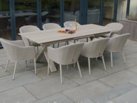 Luna 8 Seat Outdoor Fabric Dining Set with Albatross Extending Table in Oyster Grey