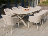 Luna 8 Seat Outdoor Fabric Oval Dining Set with Albatross Extending Table in Oyster Grey