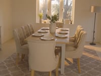 Burford 8 Seat Extending Dining Set with Regent Chairs in Natural Oak and Ivory
