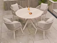 Theia 4 Seat Round Rope Dining Set with Albatross Table in Truffle