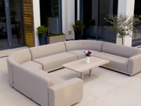 Luna Outdoor Fabric Curved U-Shape Sofa Set with Altura Rising Table in Fawn