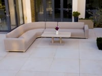 Luna Outdoor Fabric Large Curved Corner Sofa Set with Altura Rising Table in Fawn