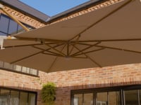Volos 3m x 4m Rectangular Cantilever Parasol with LED Lighting and 120kg Granite Base in Wheat and Wood Effect