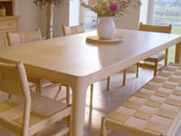 Marlow 8 Seat Dining Set with Woven Bench in Light Oak
