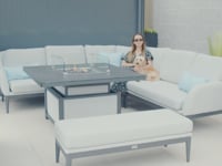 Luna Deluxe Outdoor Fabric Square Corner Dining Set with Rising Firepit Table in Fawn