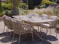 Madeira 6 Seat Curved Rectangular Dining Set in Striped Latte