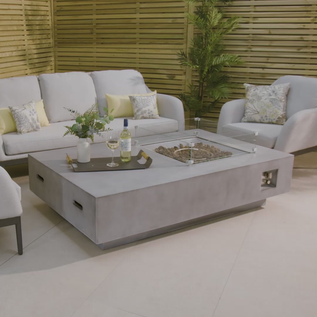 Ember Rectangular Firepit Coffee Table in Stone Grey