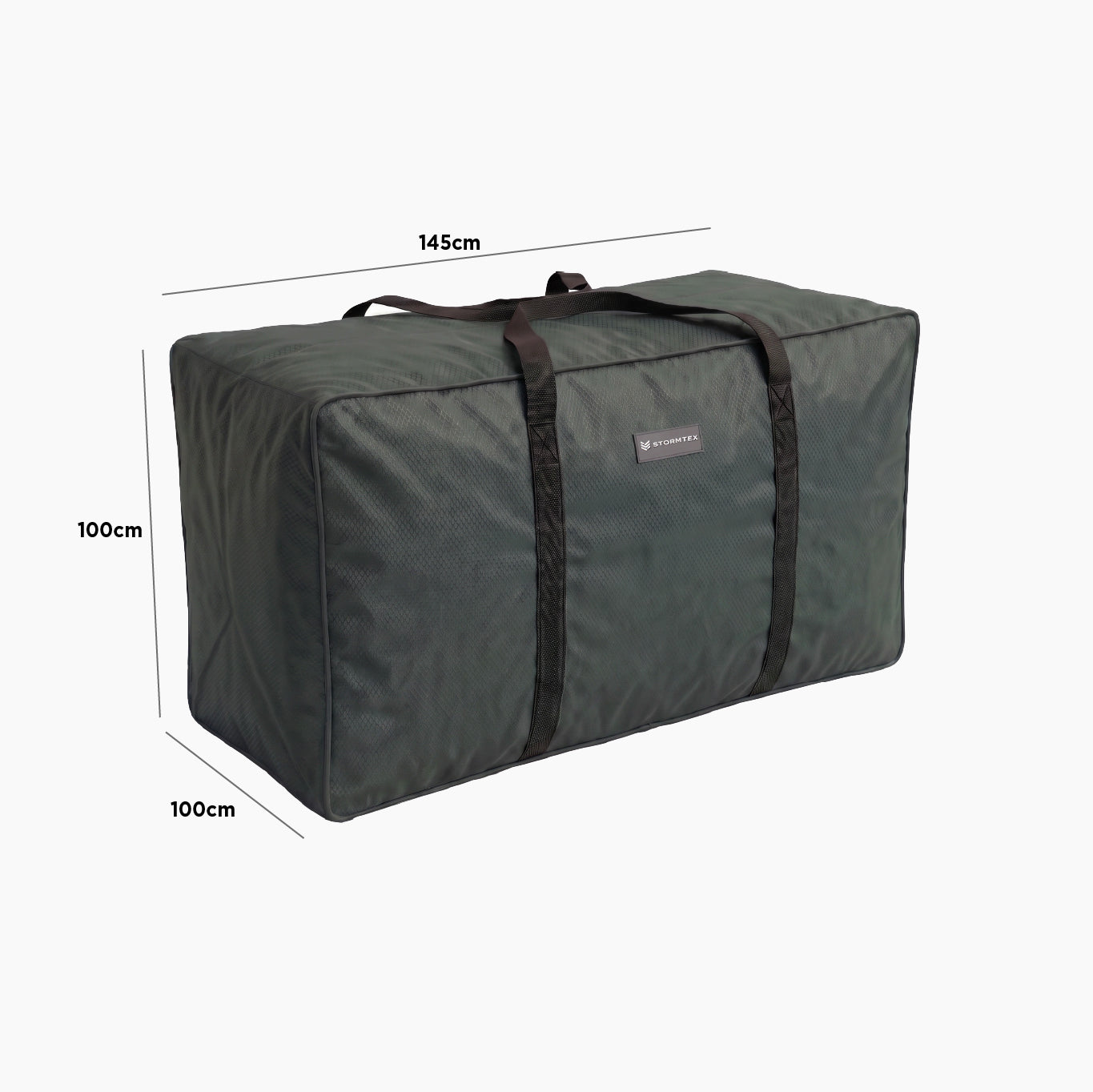 Certainly! Here’s a rewritten version using the given product data: The Stormtex Cushion Storage Bag 145 x 100 x 100cm is a large black rectangular bag with handles, designed for labeled “WEEKENDER.” Spacious and durable, it doubles as a Stormtex cover to provide reliable protection for your outdoor cushions and gear.