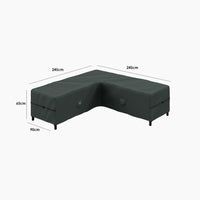 Stormtex Large Corner Group Cover, a dark L-shaped durable garden furniture cover measuring 245cm x 245cm x 90cm x 65cm, shown on a white background.