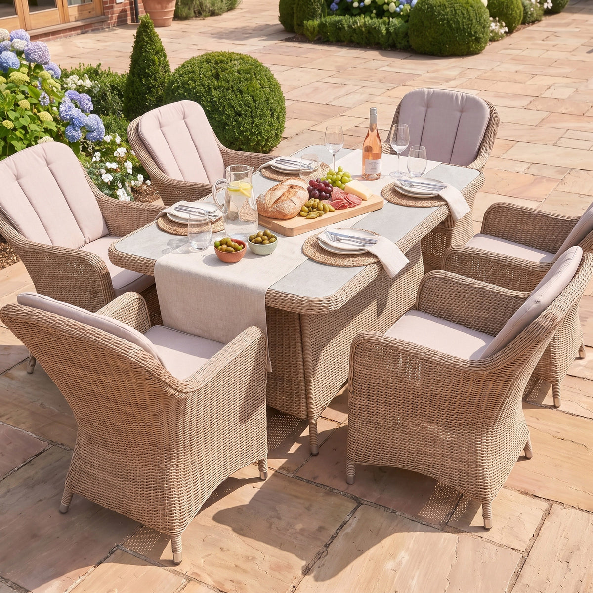 a table and chairs on a patio