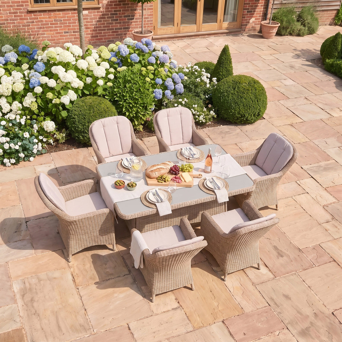 a table and chairs on a patio