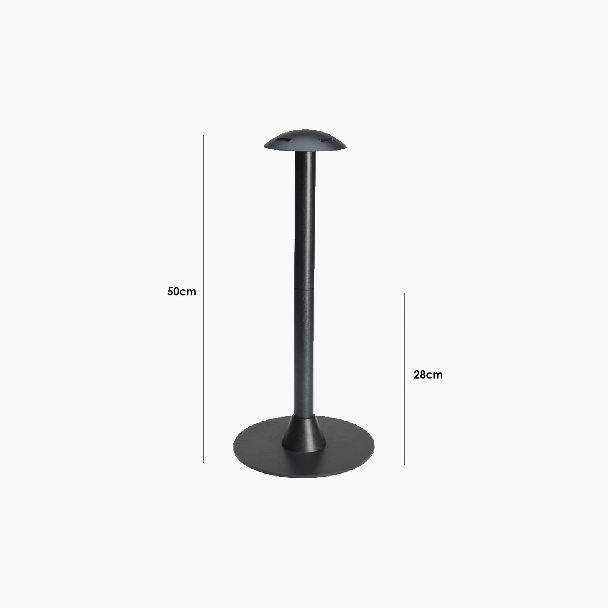 The Stormtex Water Shedding Pole is a black metal pole with a round base, measuring 50cm high and 28cm wide. Ideal for use with Stormtex covers to protect garden furniture. Displayed on a plain white background.