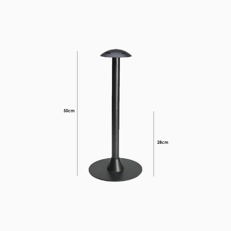 A black metal stand with a round 28cm base and 50cm height, designed to support Stormtex Water Shedding Poles for enhanced garden furniture protection. Shown on a white background.