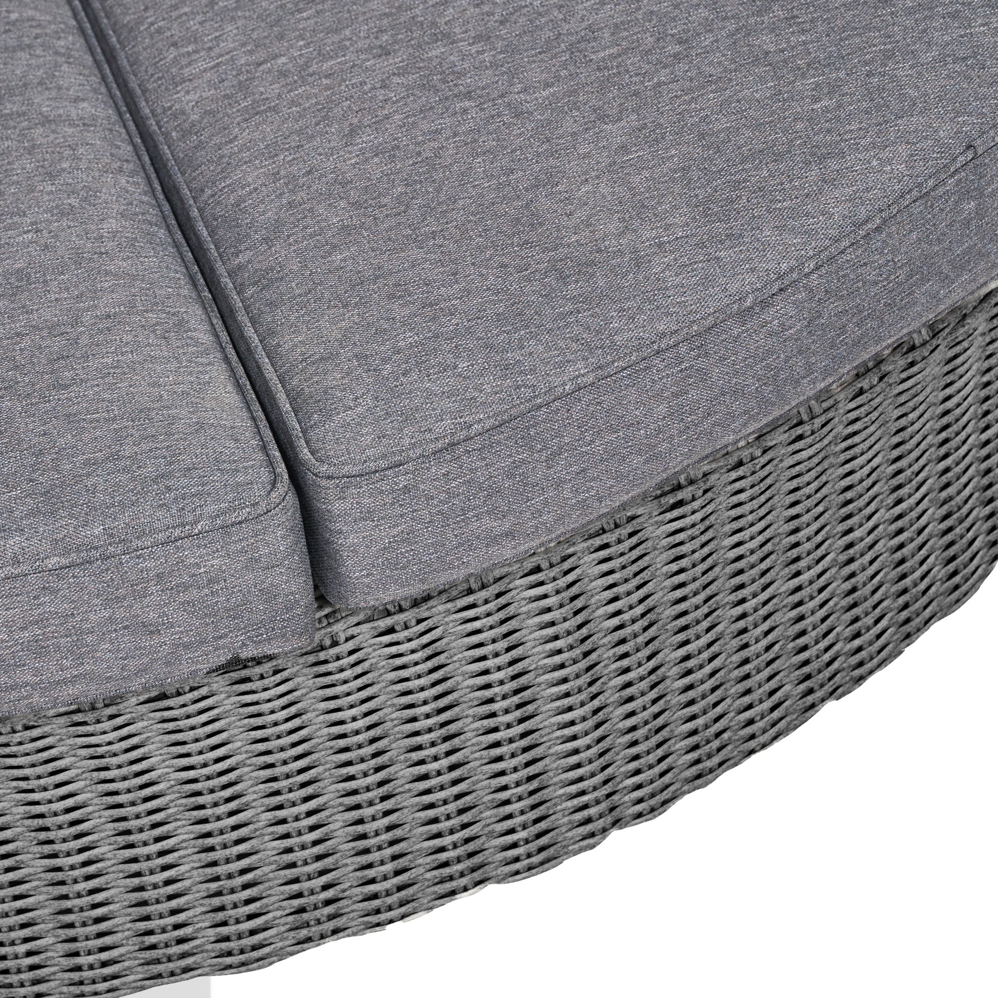Close-up of Pacific Lifestyle's Bermuda Daybed in Slate Grey, showcasing a weatherproof, space-saving design ideal for outdoor spaces.