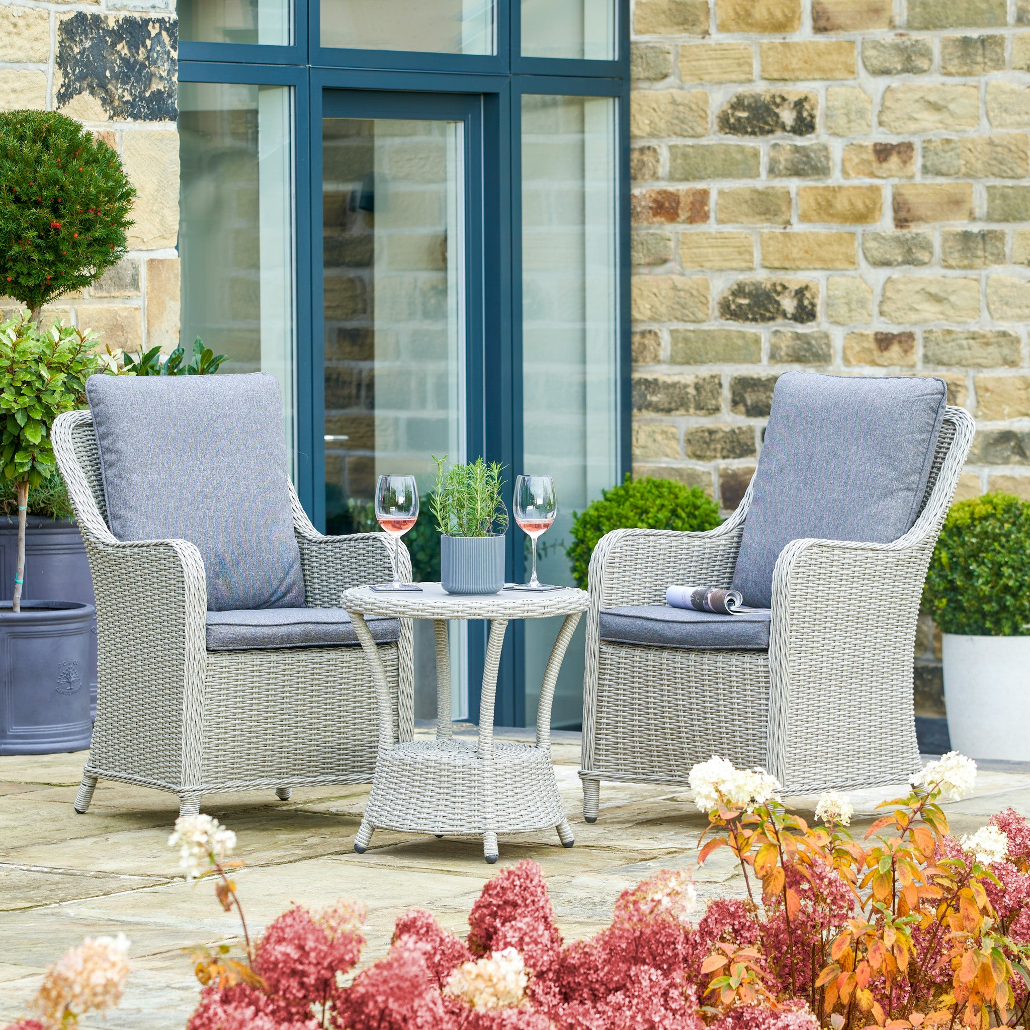 Antigua Bistro Set with Ceramic Top in Stone Grey