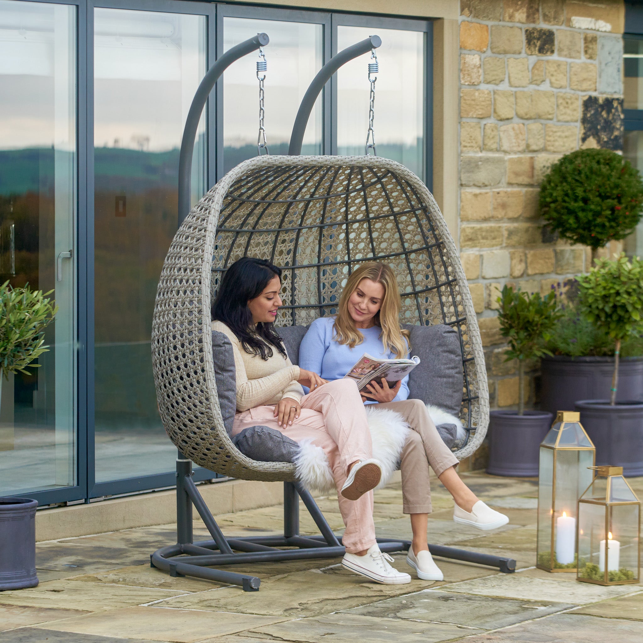 St Kitts Double Hanging Chair in Stone Grey