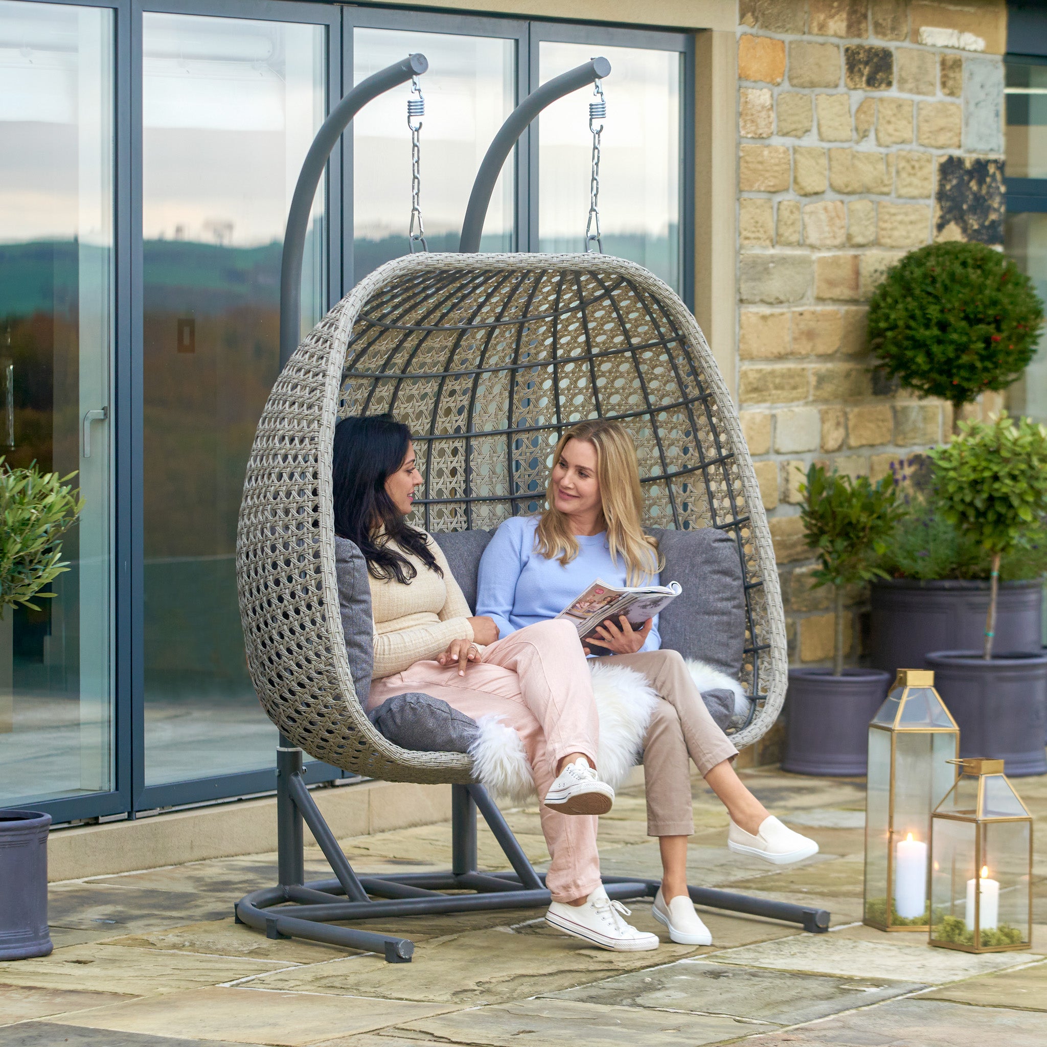 St Kitts Double Hanging Chair in Stone Grey