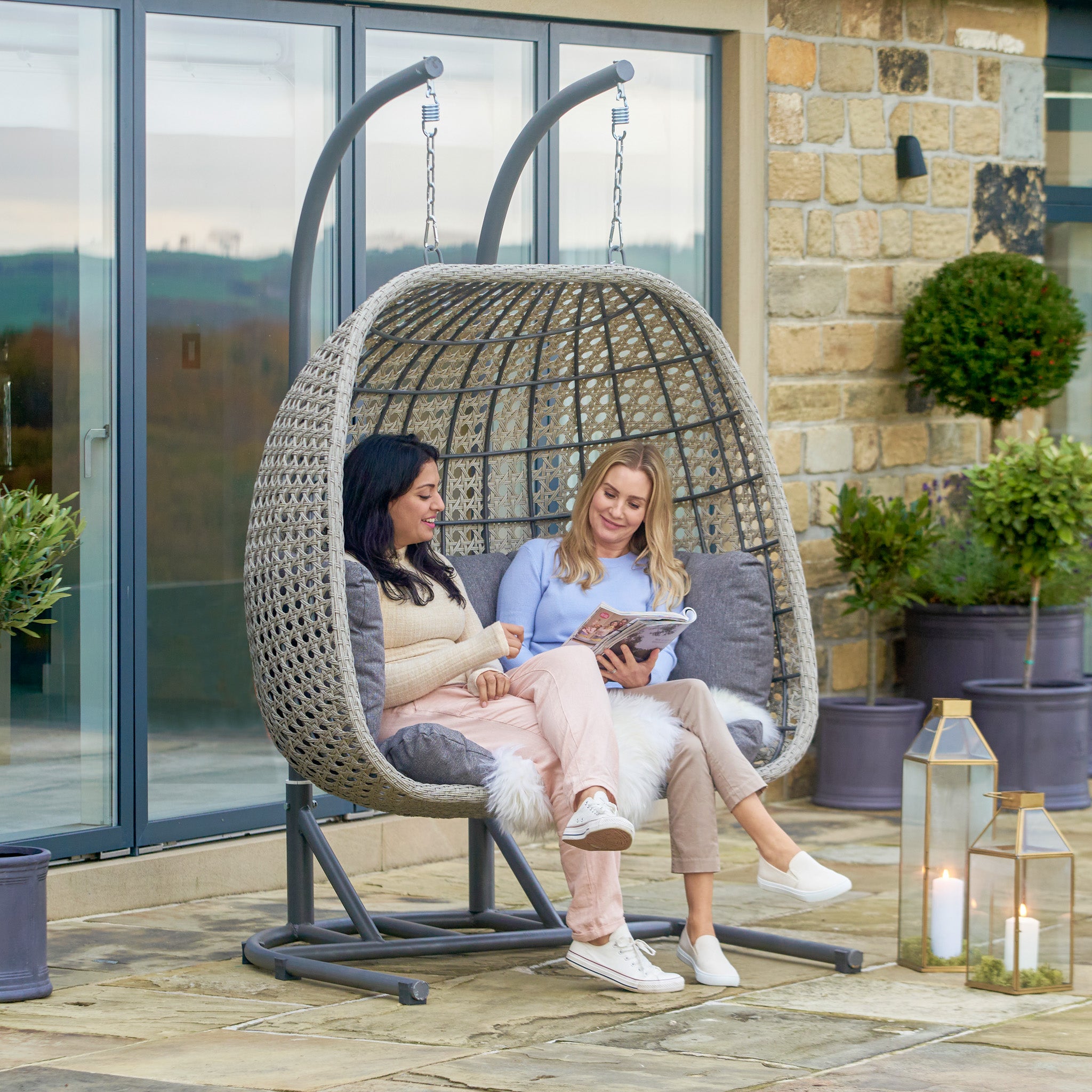 St Kitts Double Hanging Chair in Stone Grey