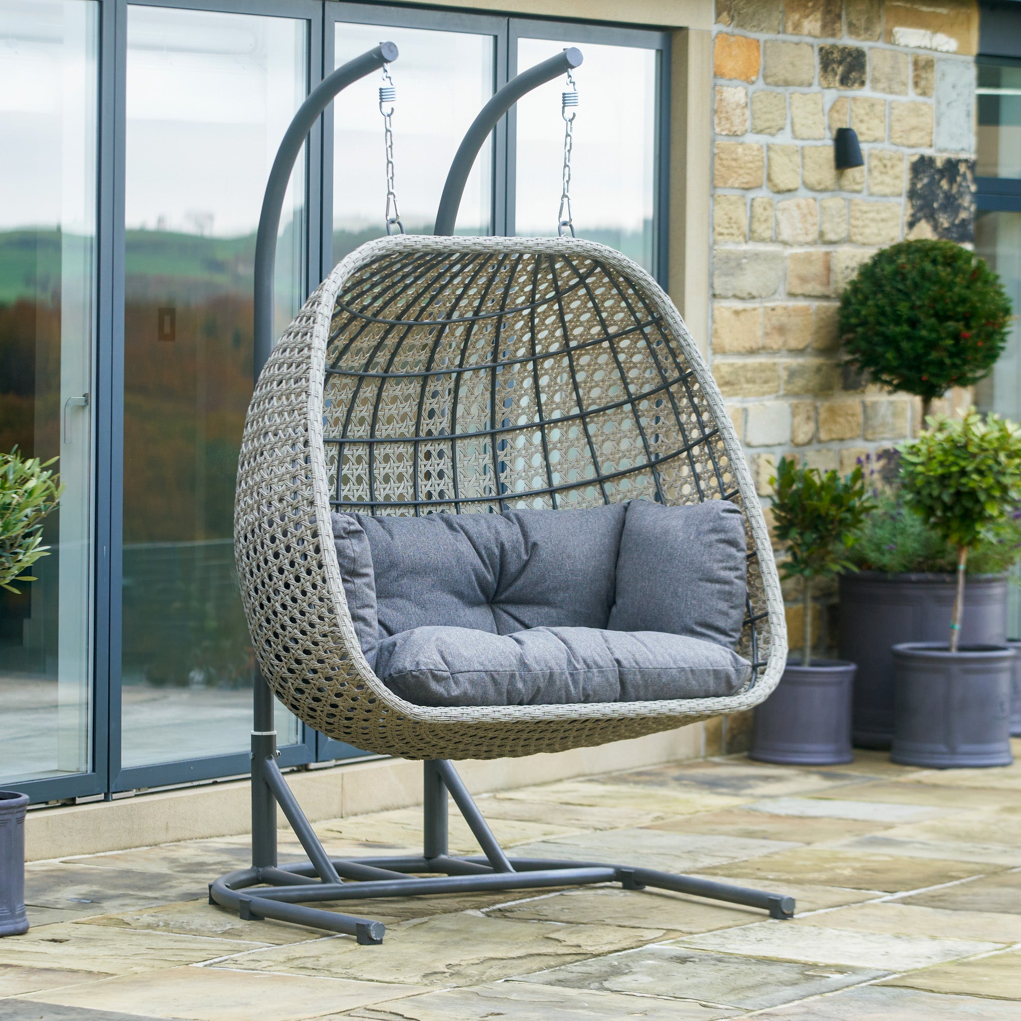 St Kitts Double Hanging Chair in Stone Grey