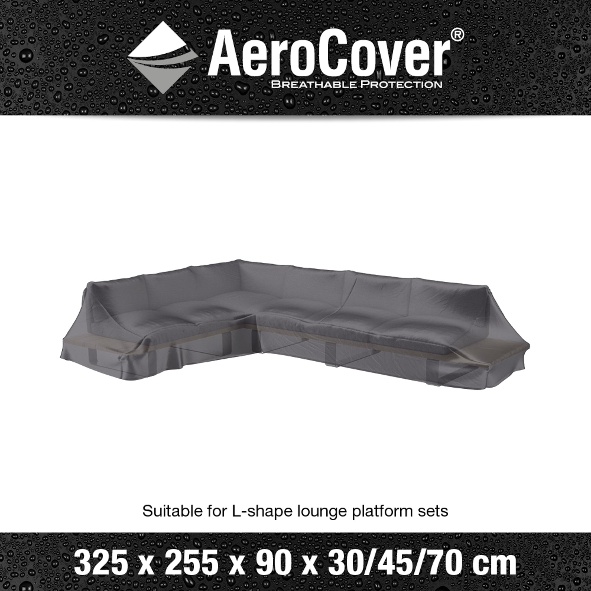 Keep your L-shaped lounge platform set protected with the AeroCover - Left Hand Platform Cover. Featuring water-resistant material and measuring 325 x 255 x 90 x H30/45/70 cm, it ensures durability and a perfect fit for your outdoor furniture.
