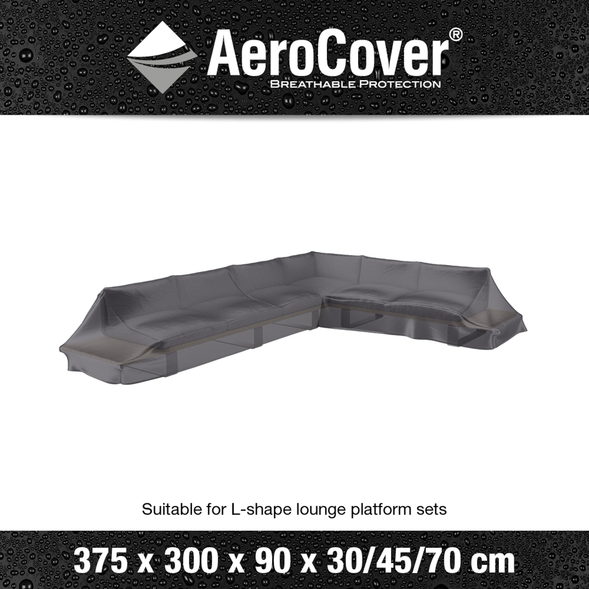 AeroCover - Right Hand Platform Cover, with dimensions of 375 x 300 x 90 x H30/45/70 cm, is specifically designed for L-shape lounges. This UV-protective and water-resistant cover ensures durability in all weather conditions.