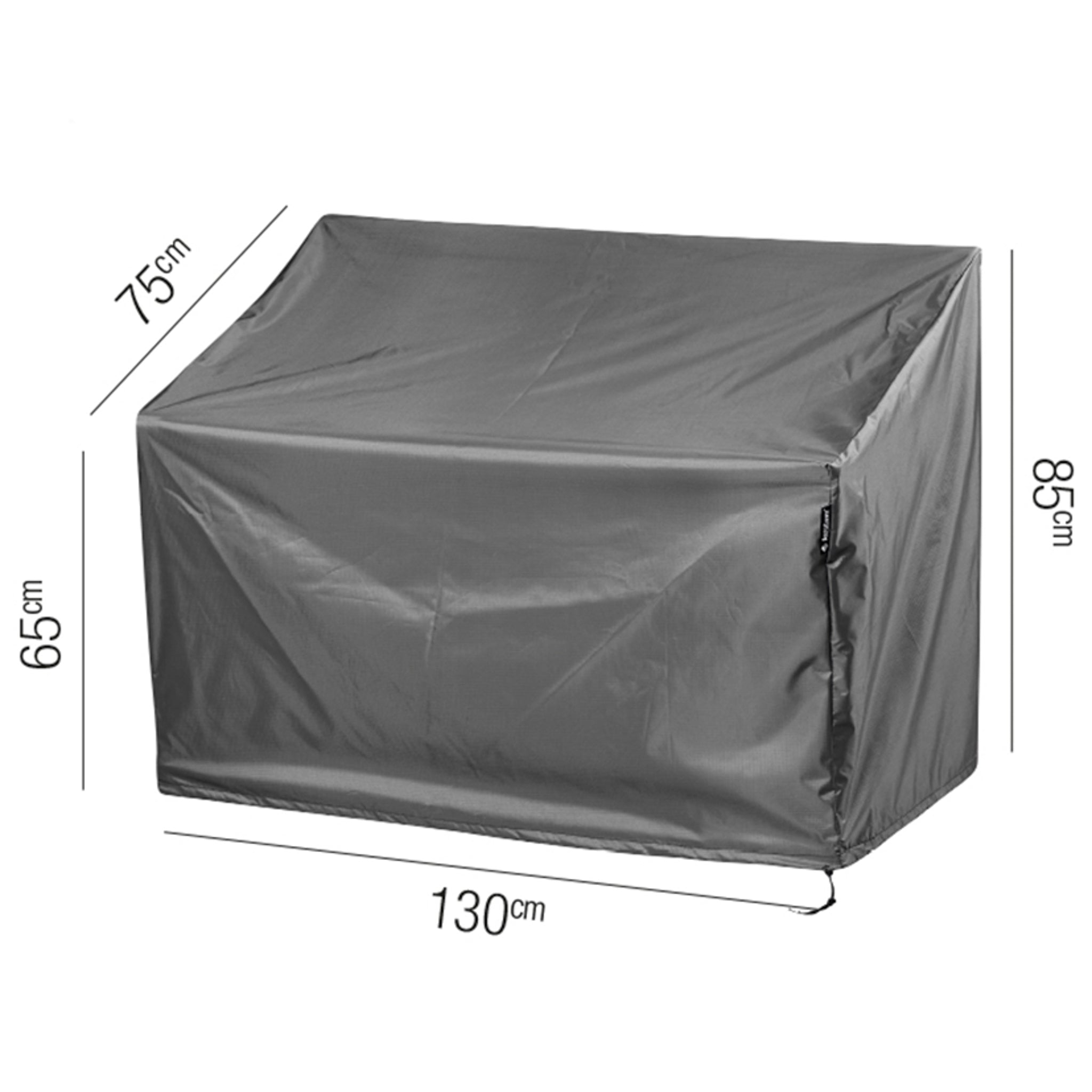 The AeroCover - Garden Bench Cover, measuring 130 cm in width, 75 cm in depth, and 65/85 cm in height, is water-resistant and UV-protective to keep your outdoor furniture safe from the elements.