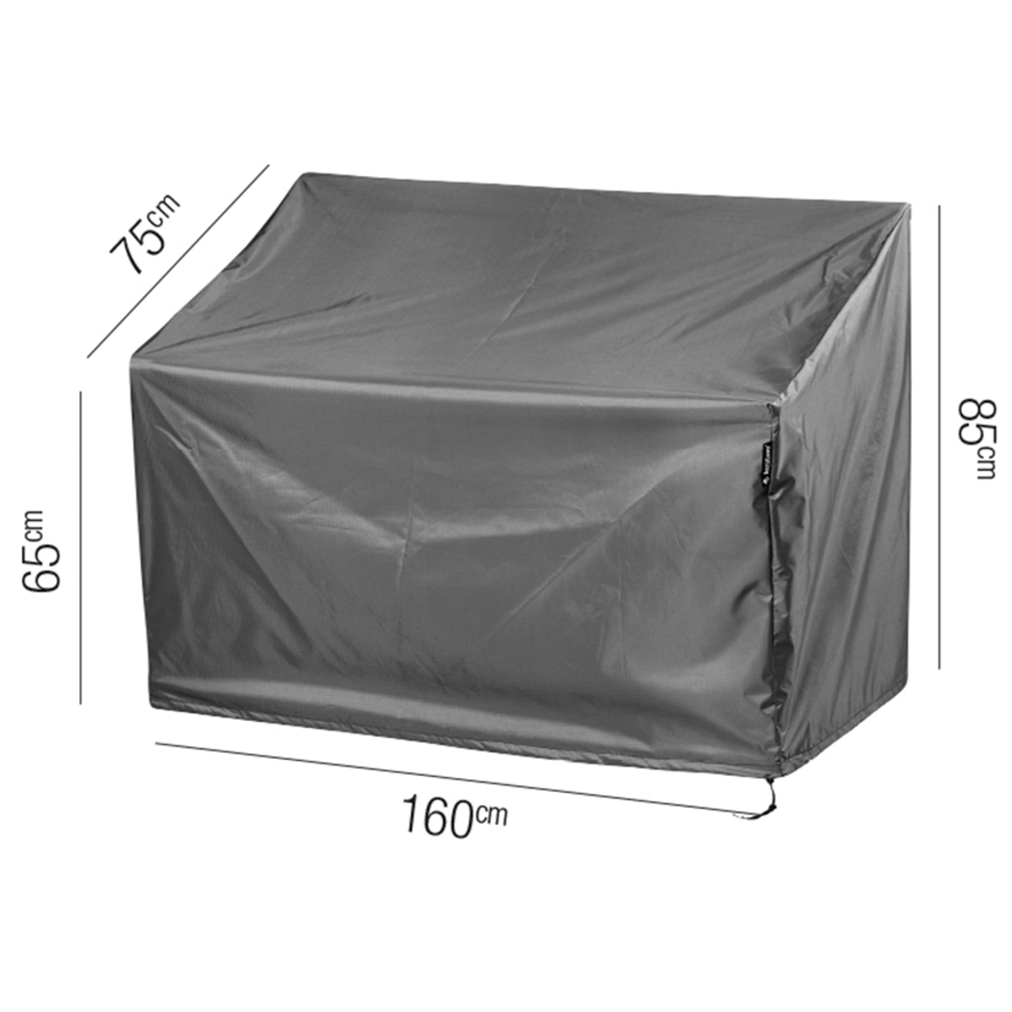 The AeroCover Garden Bench Cover, in a grey rectangular design with dimensions of 160cm in length, 75cm in width, and 85cm/65cm in height and depth respectively, is water-resistant and UV-protective to keep your bench safe from the elements.