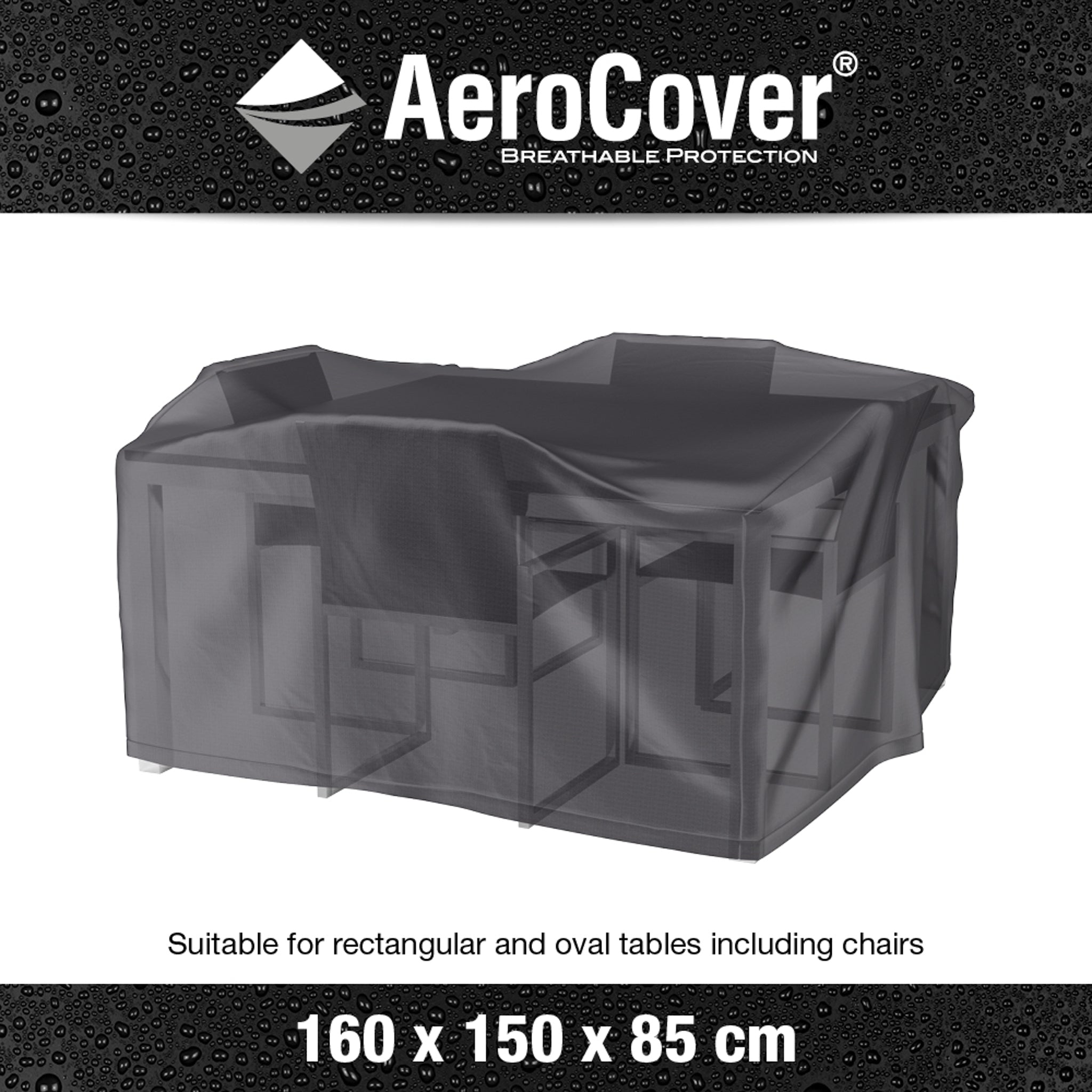 The AeroCover Garden Bench Cover, sized at 160 x 150 x 85 cm, is suitable for protecting rectangular and oval tables including chairs. It offers UV protection and is water-resistant for optimal protection.