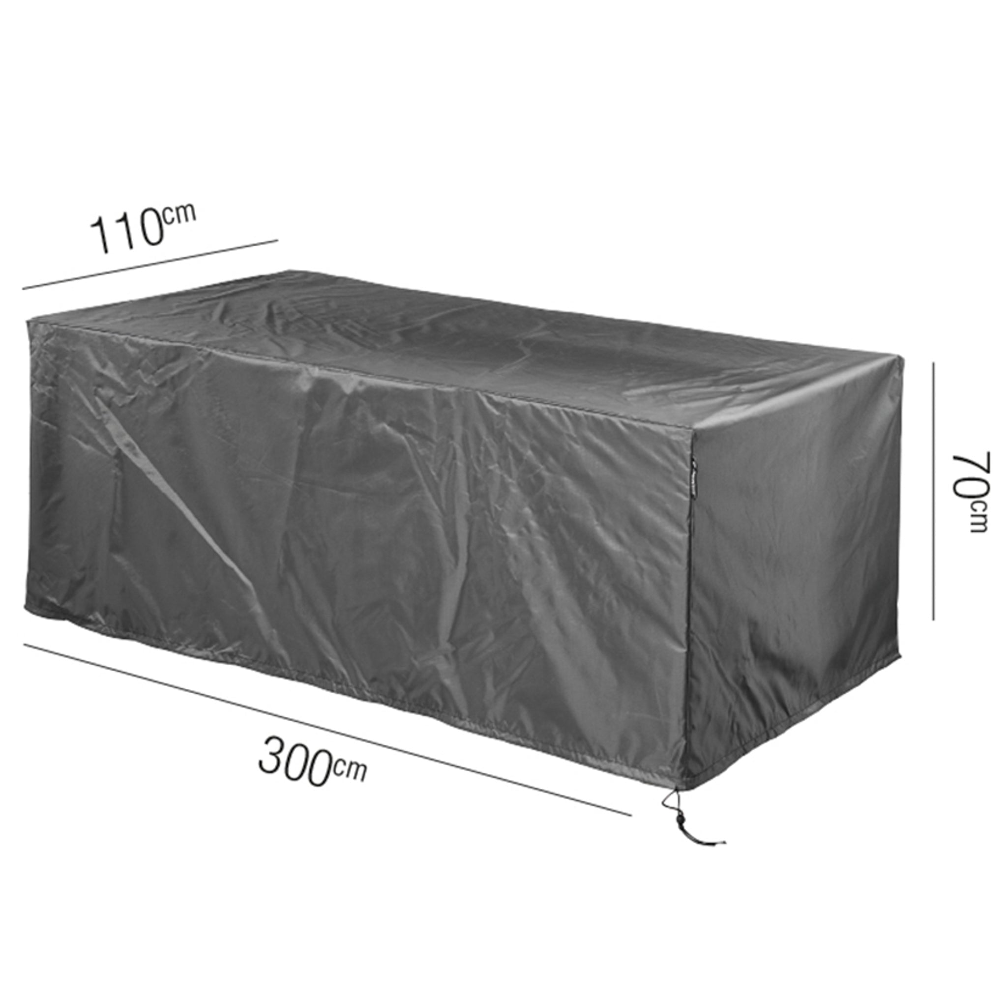 The AeroCover - Table Cover, available in black and measuring 300cm in length, 110cm in width, and 70cm in height, provides excellent protection for your garden furniture.