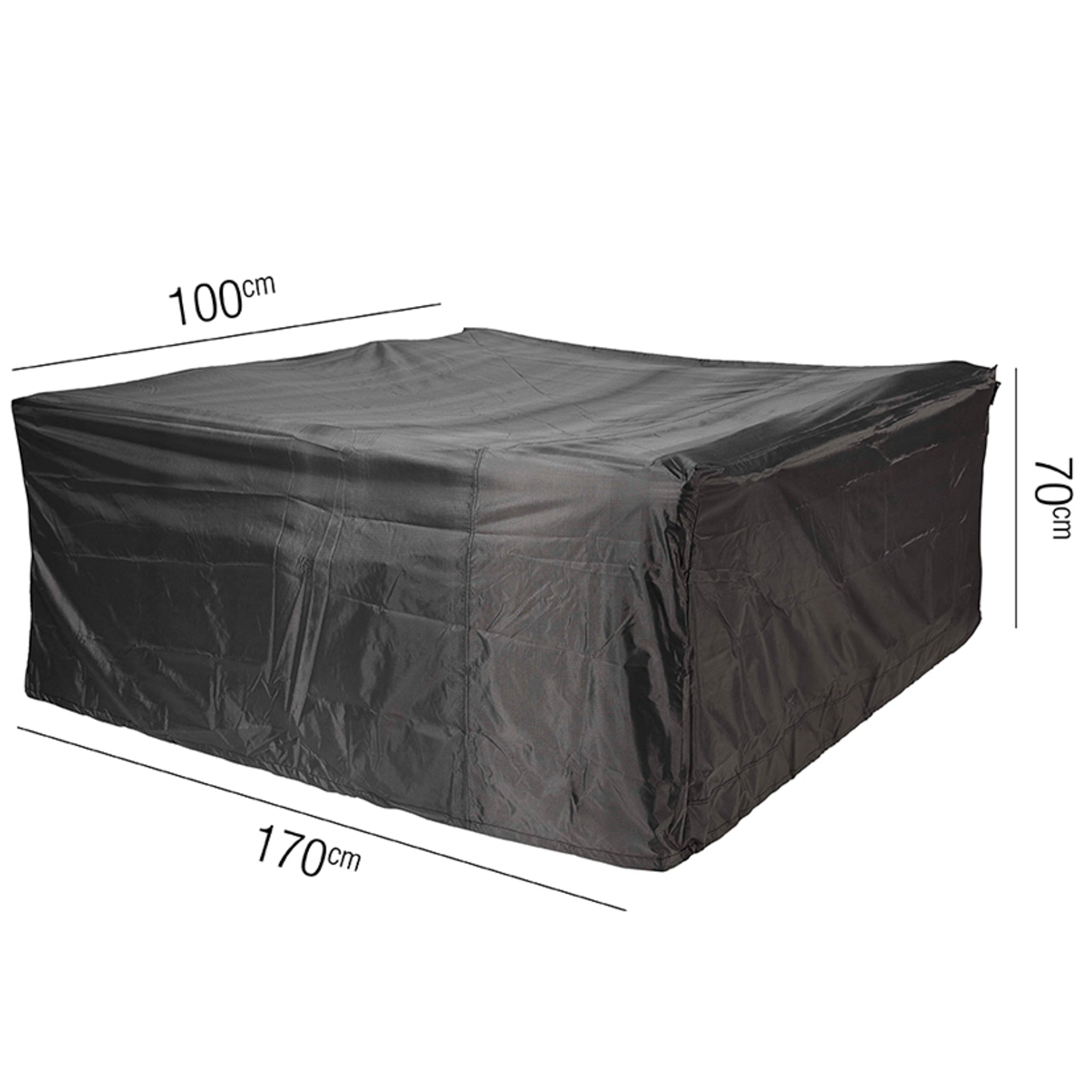 The AeroCover Lounge Bench Cover, with dimensions of 170cm x 100cm x 70cm, is a black, UV-protected, water-resistant cover that ensures your outdoor furniture stays protected in all weather conditions. This bench cover guarantees durability and longevity for your patio setup.