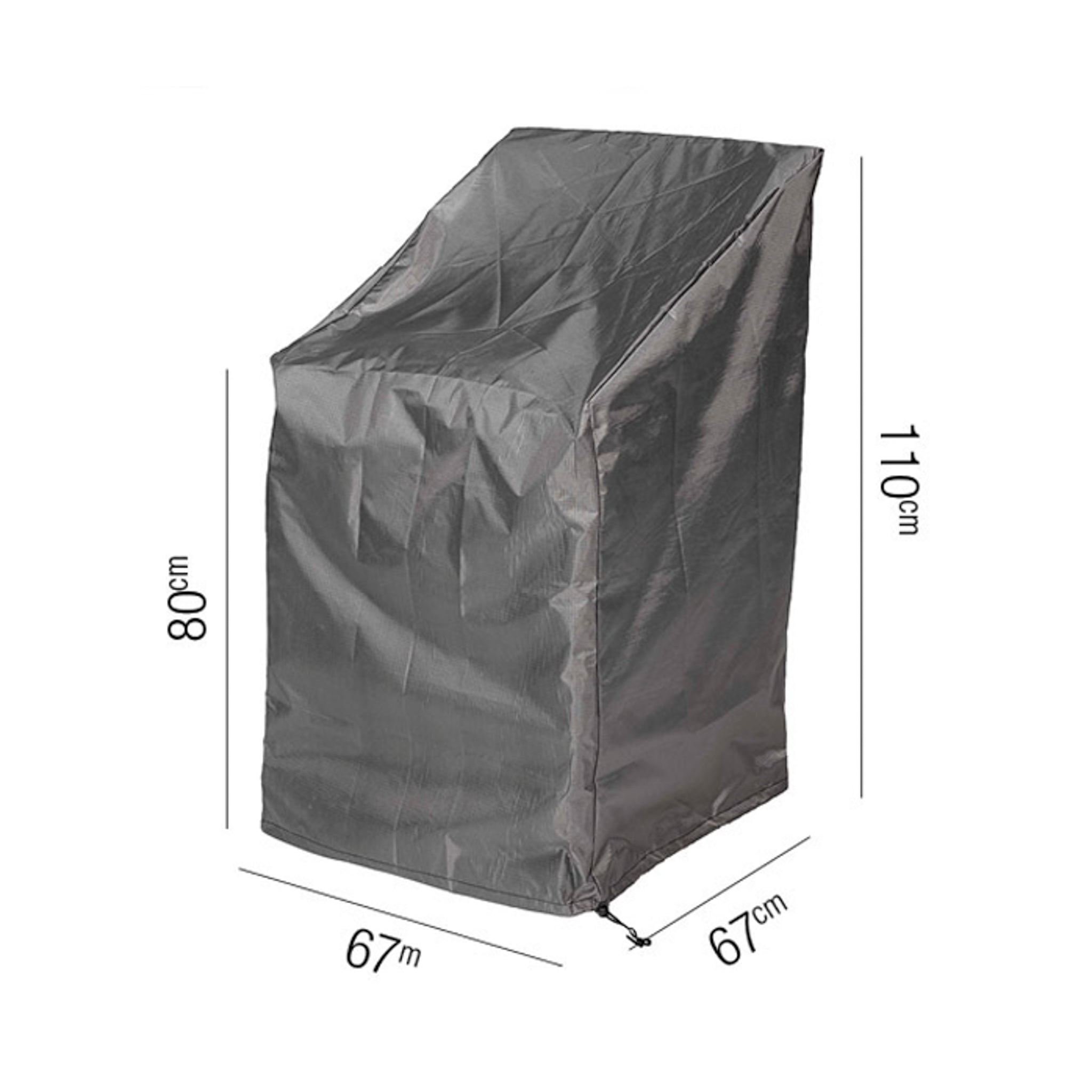 The AeroCover - Stackable Chair Cover 67 x 67 x 80/110 is a UV-protective cover designed for tall outdoor chairs, measuring 110cm high, 80cm deep, and 67cm wide. It is perfect for safeguarding your furniture from the elements.