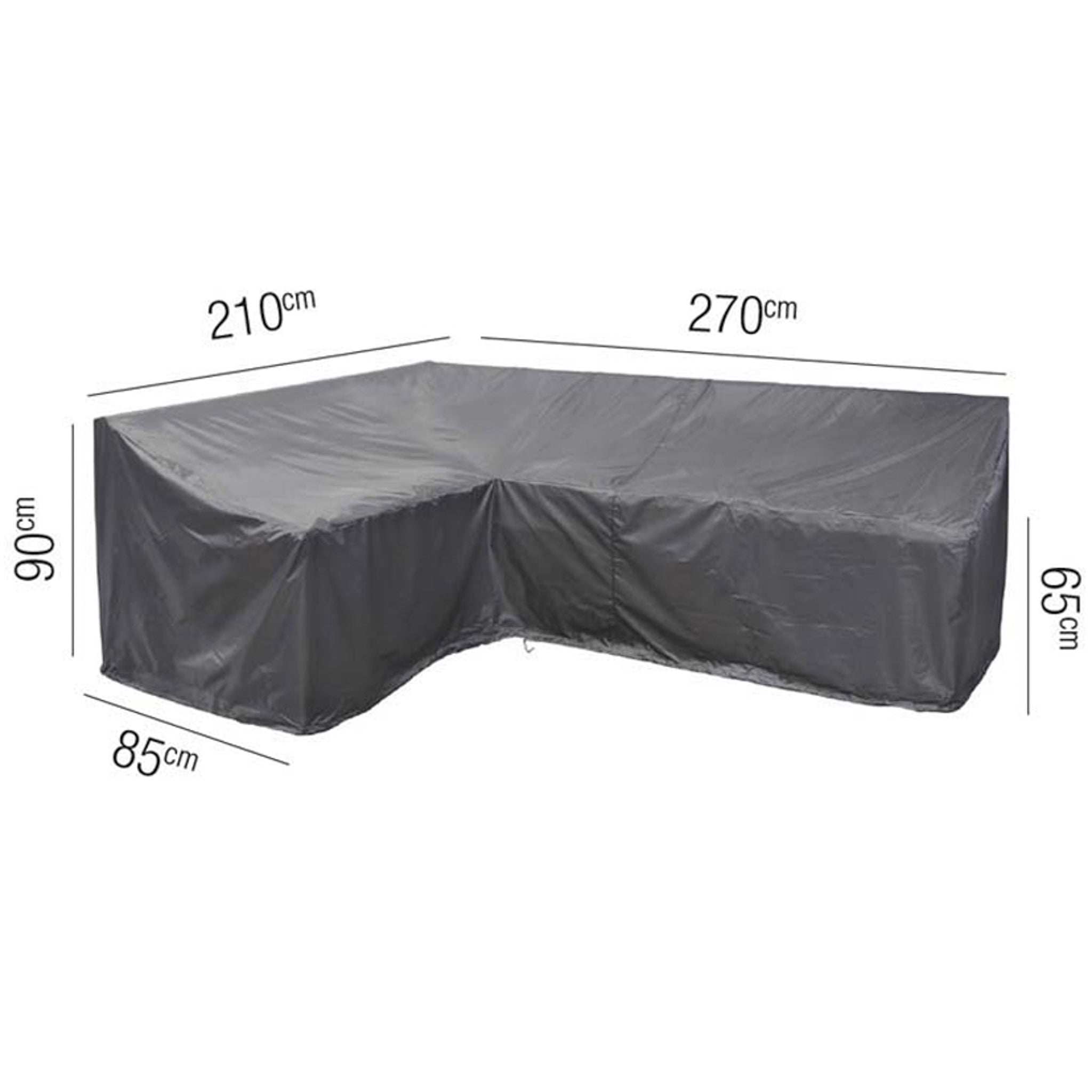 AeroCover - Long Left Lounge Set Cover, measuring 270x210x85x65x90cm, in dark gray is water-resistant and UV protected for enhanced durability.
