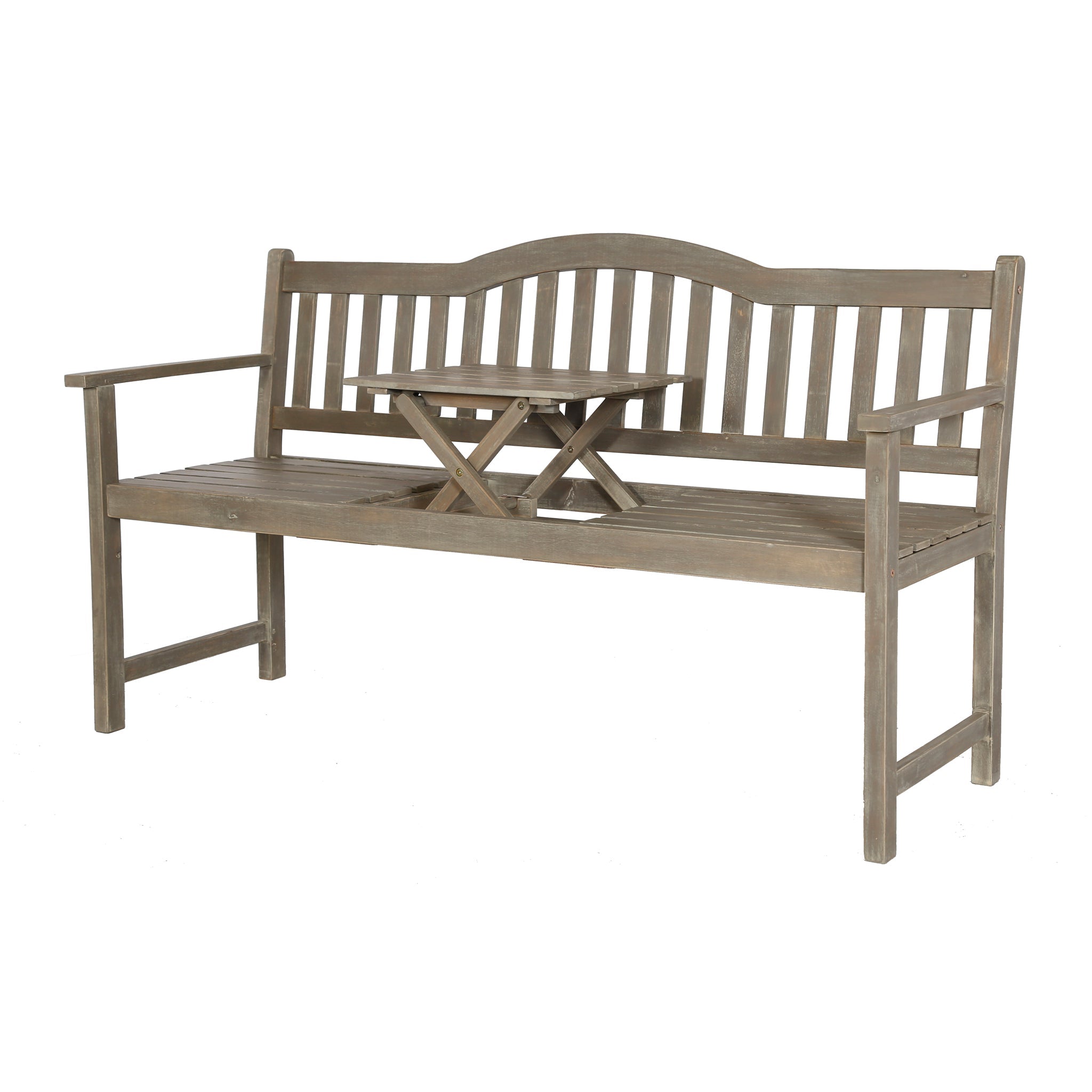 Richmond Antique Wood Bench with Pop Up Table in Antique Grey