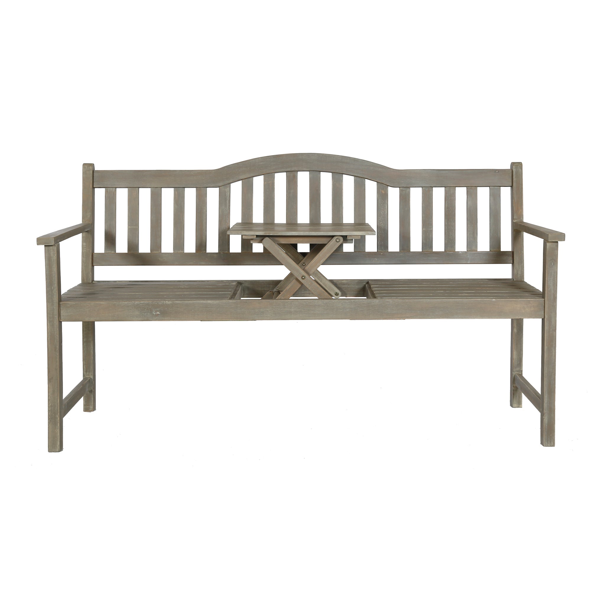 Richmond Antique Wood Bench with Pop Up Table in Antique Grey