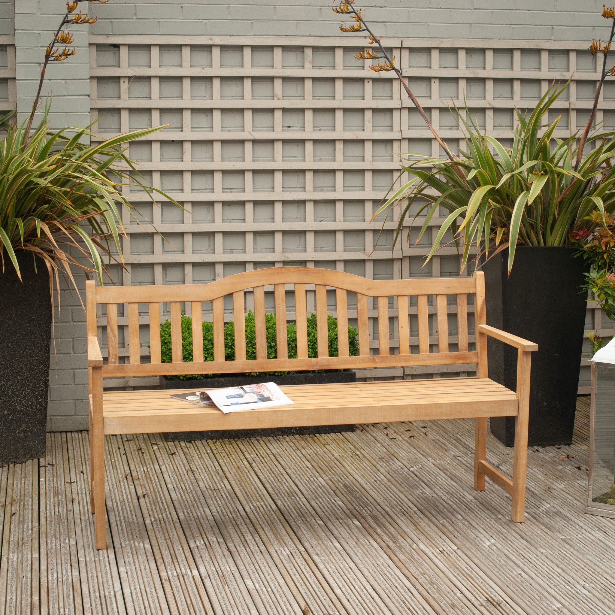 Richmond Antique Wood Bench with Pop Up Table in Light Teak