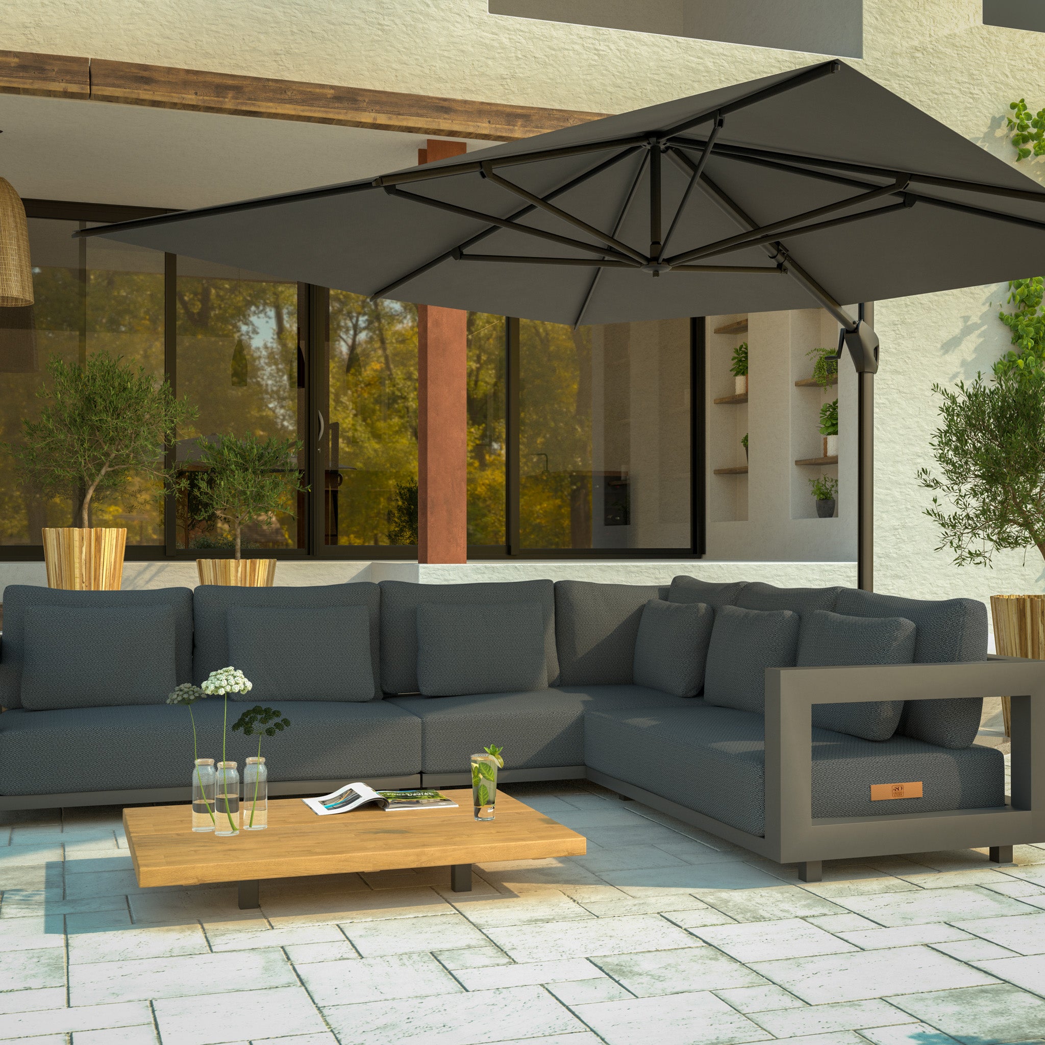 Metropolitan Right Hand Corner Group Set with Teak Table in Anthracite