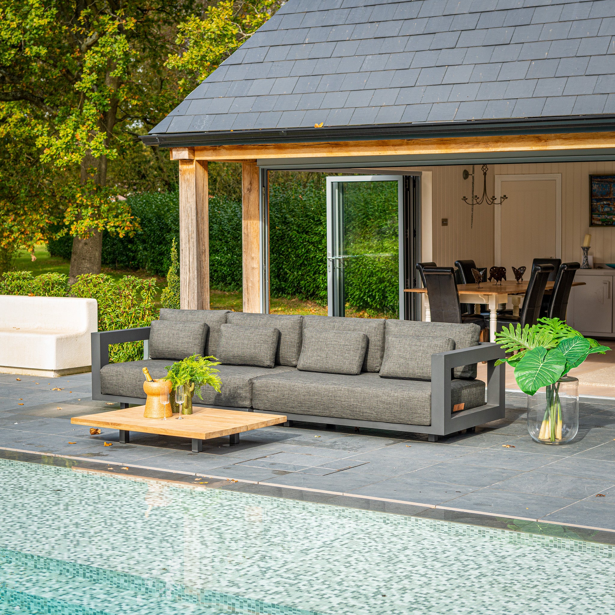 Metropolitan Right Hand Corner Group Set with Teak Table in Anthracite