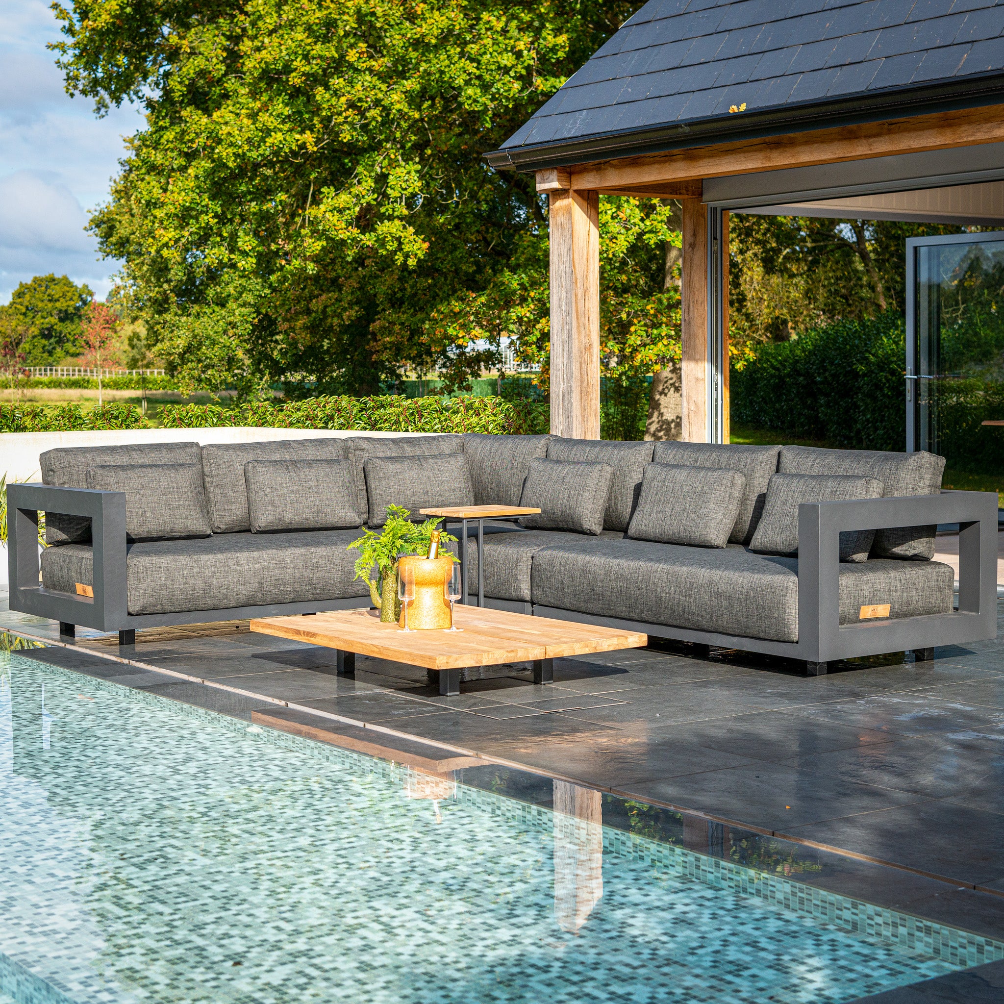 Metropolitan Right Hand Corner Group Set with Teak Table in Anthracite