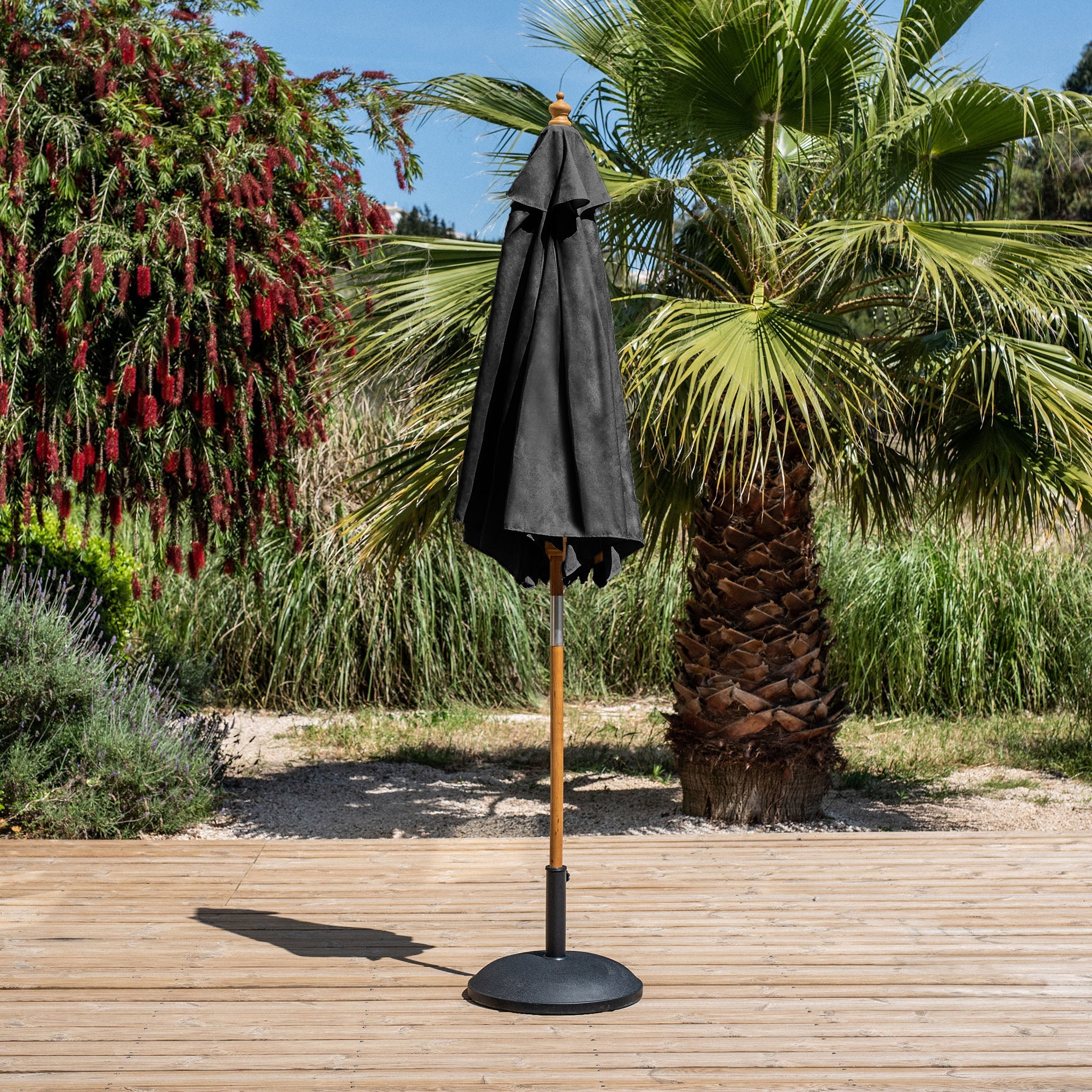 Kratos 2.5m Round Wooden Parasol in Black