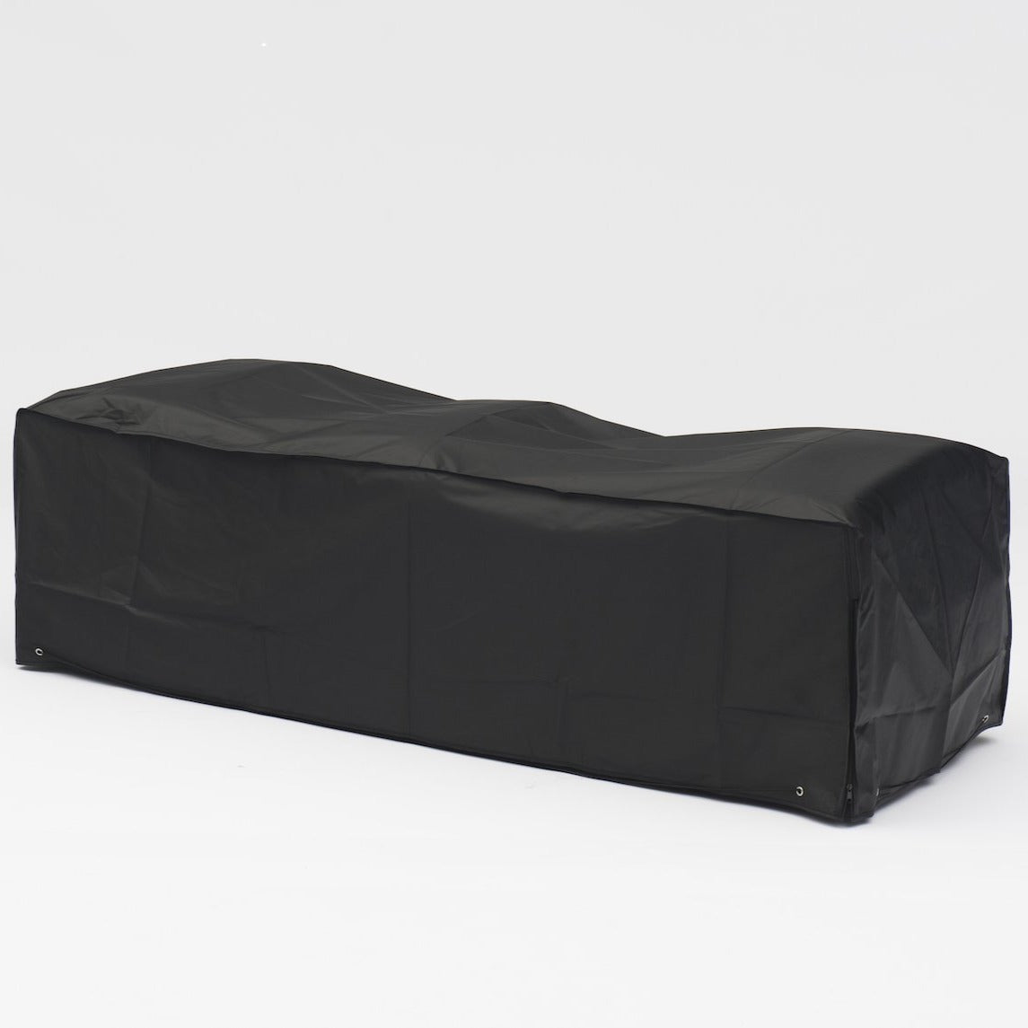 The Winter Cover For Harbour Lifestyle Panama Luxury Outdoor Large Corner Set, in black and rectangular shape, is weatherproof and custom fitted, placed over the Harbour Lifestyle Panama Luxury Outdoor Large Corner Set against a plain white background.