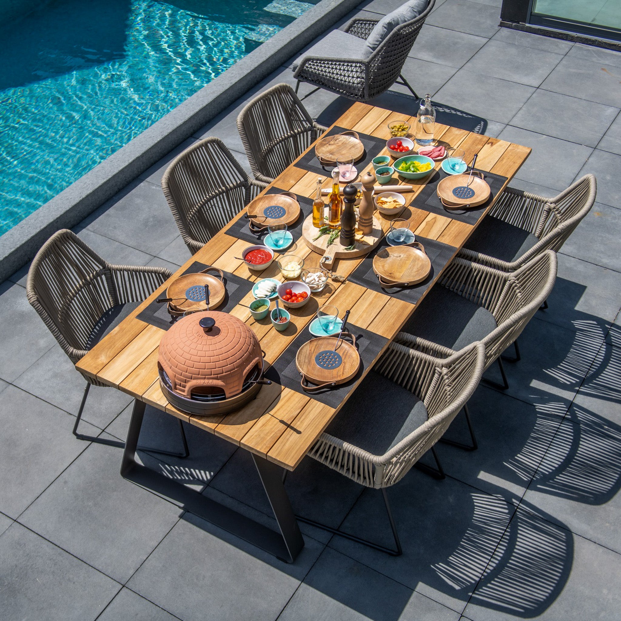 Ramblas 6 Seat Rectangular Dining Set with Teak Table in Taupe