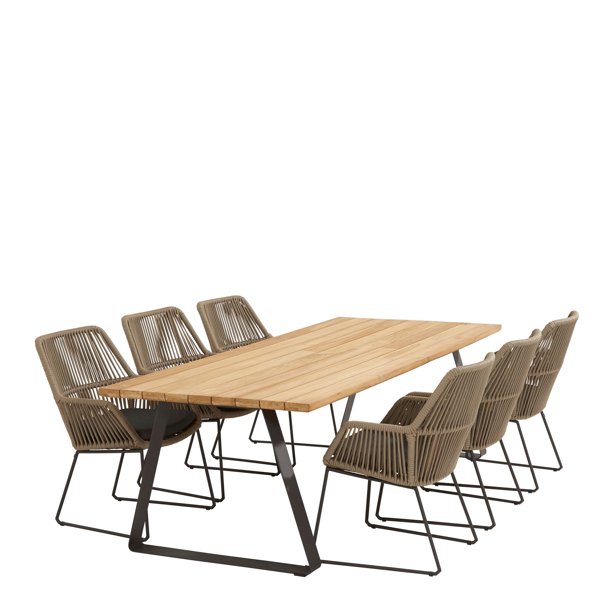 Ramblas 6 Seat Rectangular Dining Set with Teak Table in Taupe