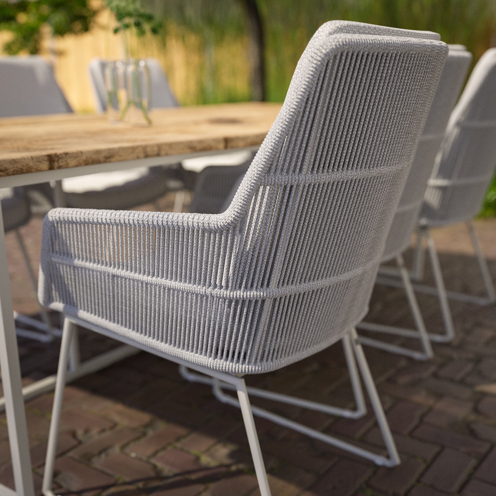 Valencia 6 Seat Rectangular Dining Set with Teak Table in Light Grey