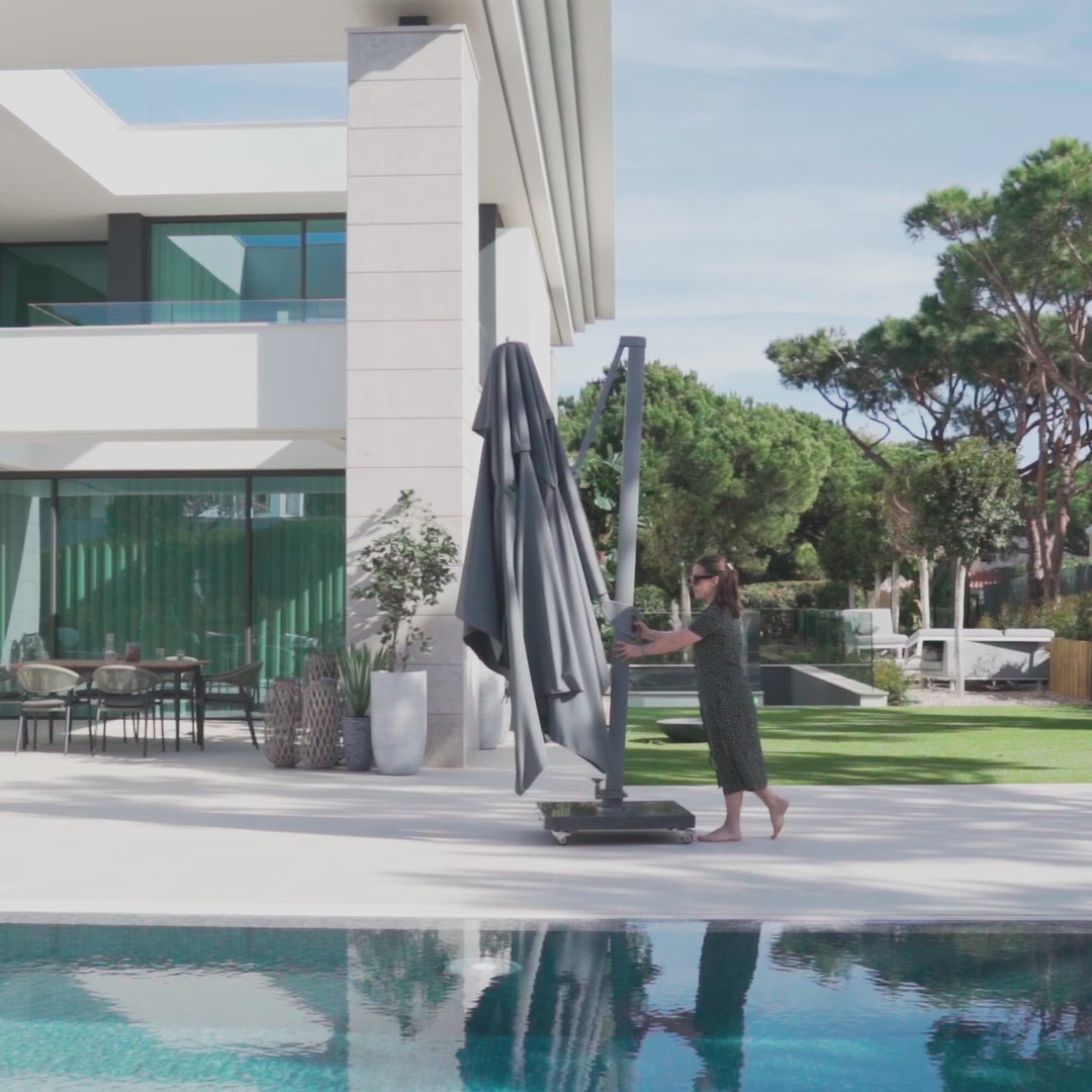 Ares 3.5m Round Cantilever Parasol with Solar powered LED Lights in Charcoal