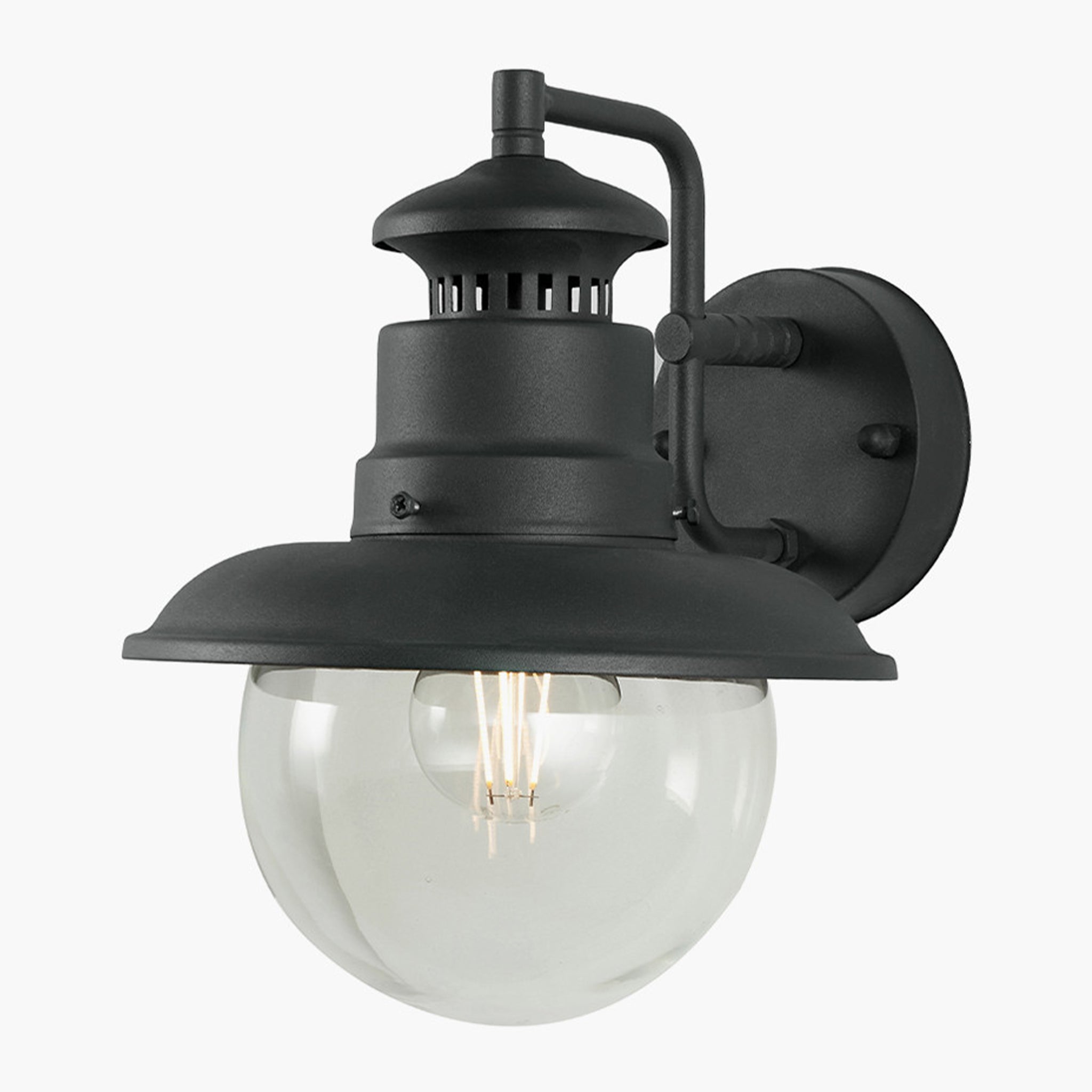 Cygnet Black Metal and Clear Glass Outdoor Wall Light