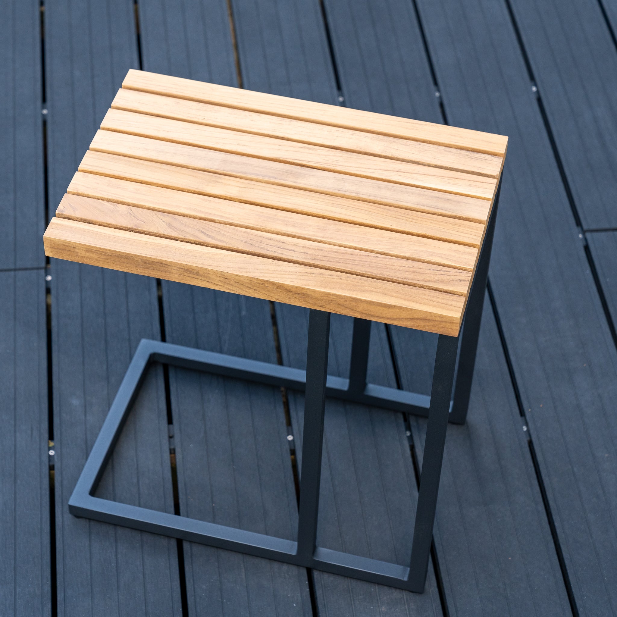 Cube Side Table with Teak Top in Charcoal