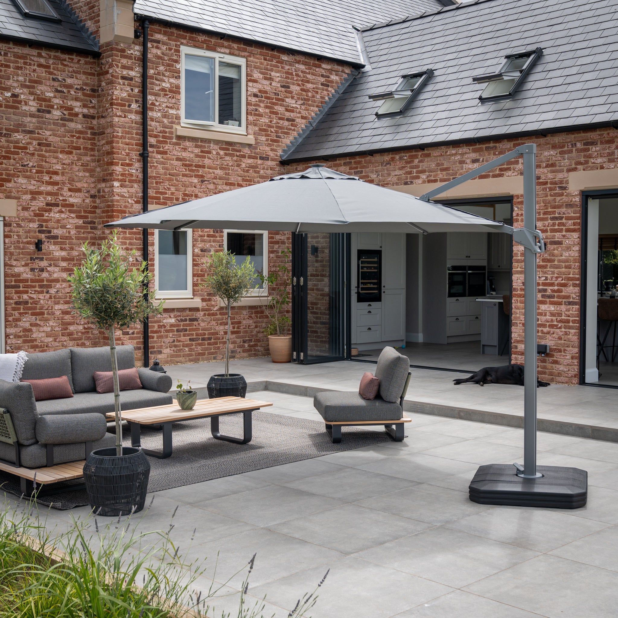 Ares 3.5m Round Cantilever Parasol with Solar powered LED Lights in Charcoal