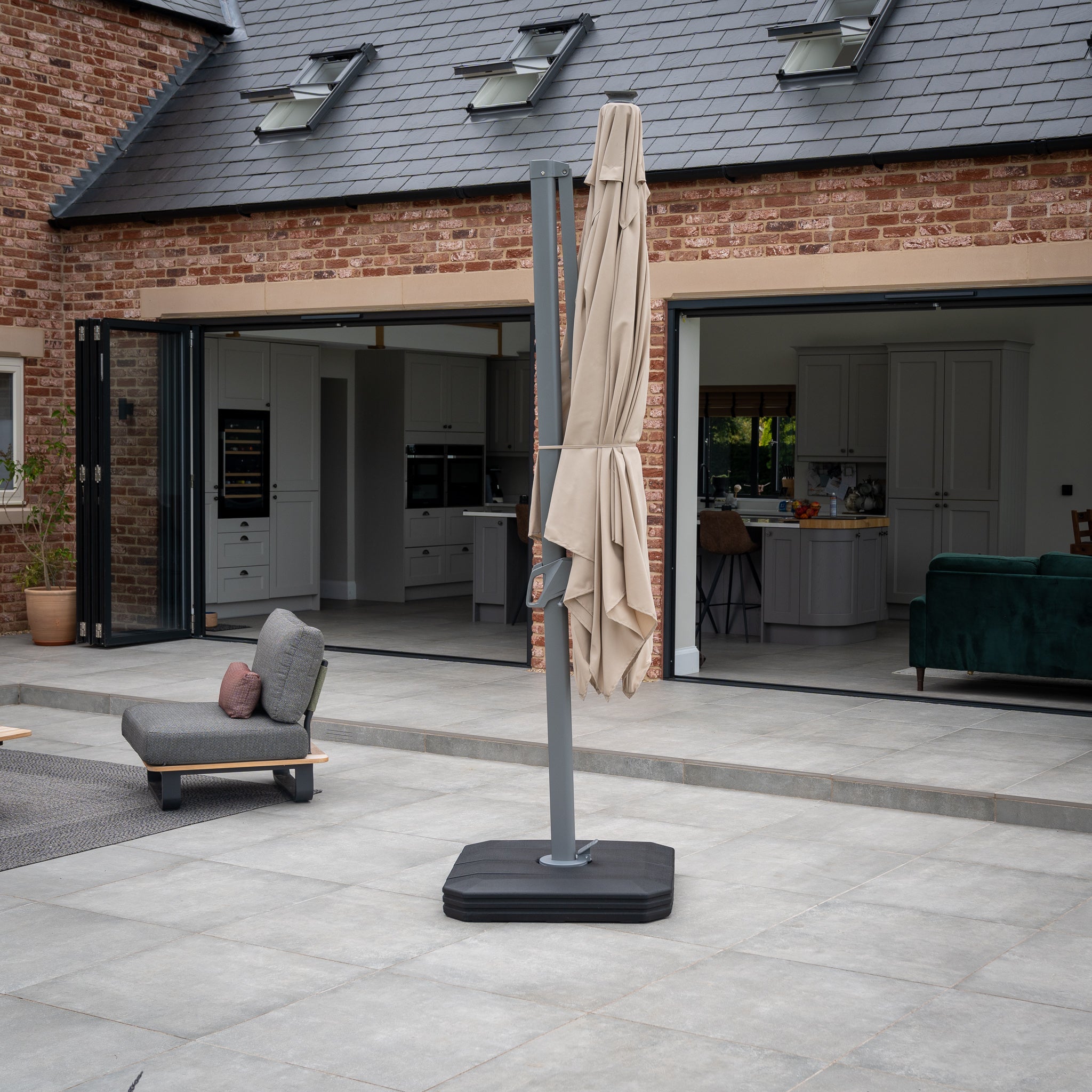 Ares 3m Square Cantilever Parasol with Solar powered LED Lights in Beige
